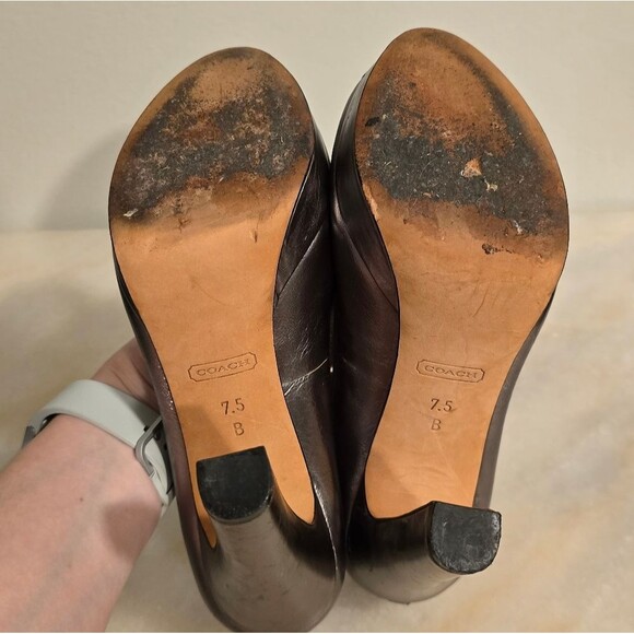 COACH Breana leather peep toe platform heels in pewter metallic 7.5 - Picture 5 of 12